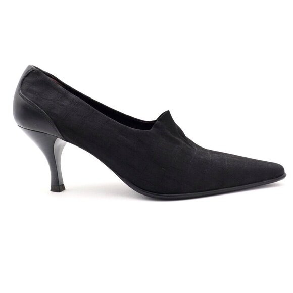 Donald J Pliner Lacia Womens Sz 7M US Black Canvas‎ Croc Print Pointed Toe Pumps - Picture 1 of 9